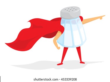 Cartoon illustration of super hero salt saving the day 