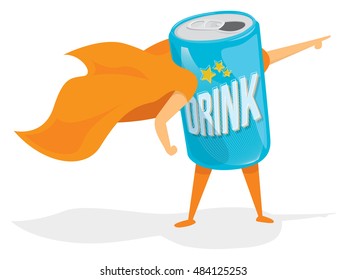 Cartoon illustration of super soda hero saving the day