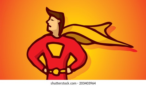 Cartoon illustration of a superhero far looking profile