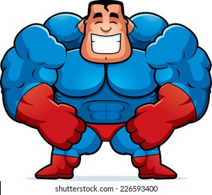 A cartoon illustration of a superhero flexing.