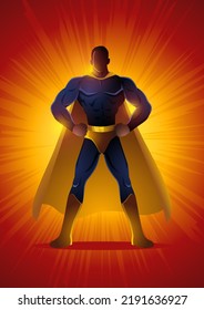 Cartoon illustration of a superhero posing with hands on hips