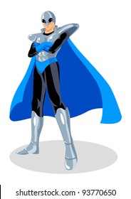 Cartoon illustration of a superhero in spacesuit