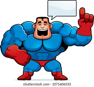 A cartoon illustration of a superhero talking.