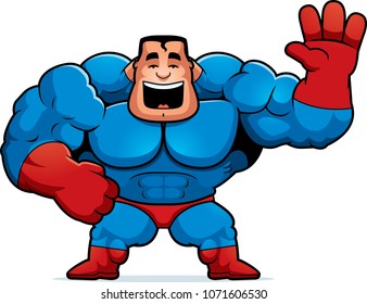 A cartoon illustration of a superhero waving.