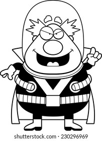 A cartoon illustration of a supervillain with an idea.