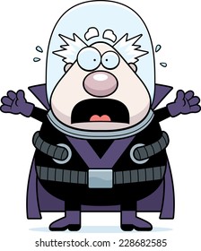 A cartoon illustration of a supervillain looking scared.