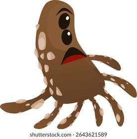 Cartoon Illustration of a Surprised Octopus Character with Funny Expression