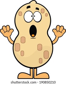 Cartoon illustration of a surprised peanut. 