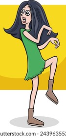 Cartoon illustration of surprised or scared girl or young woman comic character