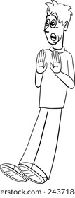 Ilustración de dibujos animados de hombre joven sorprendido o asustado o personaje de cómic para colorear página