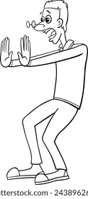 Cartoon illustration of surprised or scared young man or guy comic character coloring page