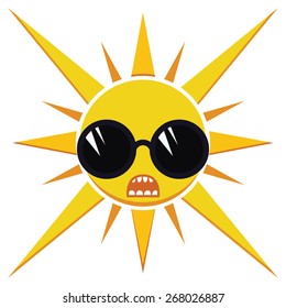 cartoon illustration of surprised sun with glasses