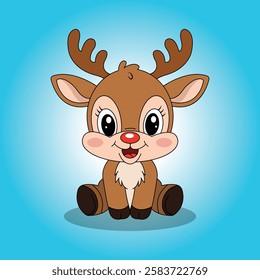 Cartoon Illustration of a Sweet Baby Reindeer Sitting Vector Icon.
