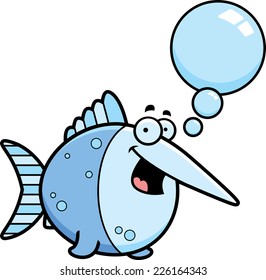 A cartoon illustration of a swordfish talking.
