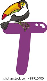 cartoon illustration of T letter for toucan