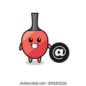 Cartoon Illustration of table tennis racket standing beside the At symbol , cute style design for t shirt, sticker, logo element