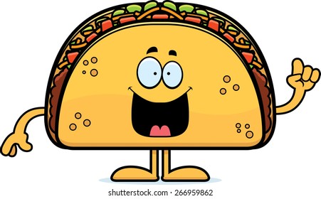 A cartoon illustration of a taco with an idea.