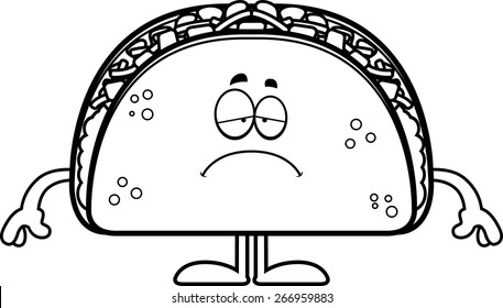 A cartoon illustration of a taco looking sad.