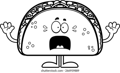 A cartoon illustration of a taco looking scared.