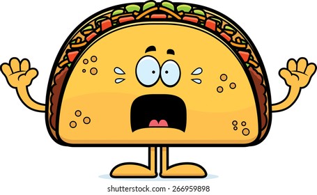 A cartoon illustration of a taco looking scared.