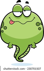 A cartoon illustration of a tadpole looking drunk.