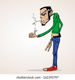 Cartoon Illustration Of A Tall Man With Beard Flipping Coin With Place For Your Text