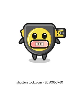 Cartoon Illustration of tape measure with tape on mouth , cute design