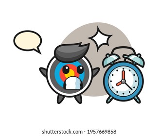 Cartoon illustration of target archery is surprised with a giant alarm clock, cute style design for t shirt, sticker, logo element