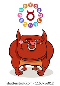 Cartoon Illustration of Taurus Zodiac Sign with Funny Dog