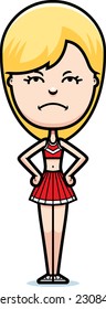 A cartoon illustration of a teen cheerleader girl with an angry expression.
