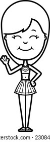 A cartoon illustration of a teen cheerleader girl waving.
