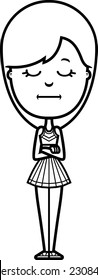 A cartoon illustration of a teen cheerleader girl looking bored.