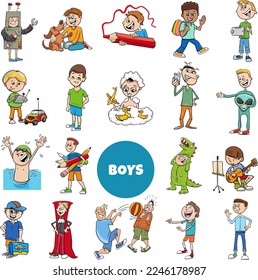 Cartoon illustration of teen and elementary age boys characters big set
