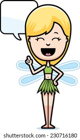 A cartoon illustration of a teen fairy girl talking.