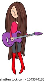 Cartoon Illustration of Teen Girl with Electric Guitar