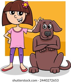 Cartoon illustration of teen girl with funny dog character