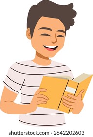 Cartoon illustration of a teenage boy reading a book. Vector illustration concept for concentration, enjoyment and the value of education in youth
