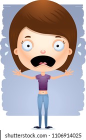 A cartoon illustration of a teenage girl looking scared.