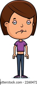 A cartoon illustration of a teenage girl looking sad.
