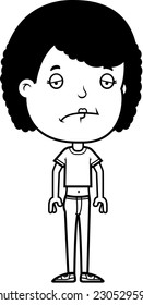 A cartoon illustration of a teenage girl looking sad.