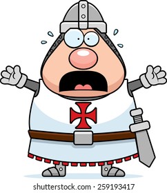 A cartoon illustration of a Templar knight looking scared.