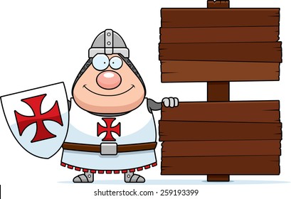 A cartoon illustration of a Templar knight with a sign.