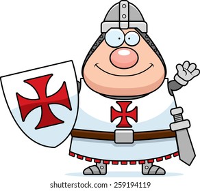 A cartoon illustration of a Templar knight waving.