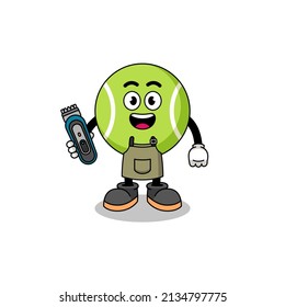 Cartoon Illustration of tennis ball as a barber man , character design