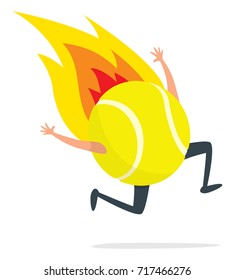 Cartoon illustration of tennis ball desperately running on fire