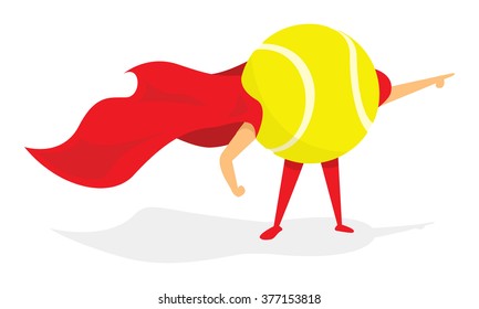 Cartoon illustration of tennis ball super hero with cape