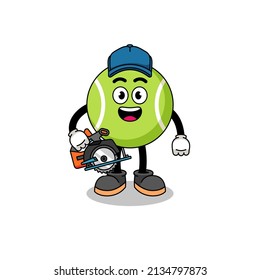 Cartoon Illustration of tennis ball as a woodworker , character design