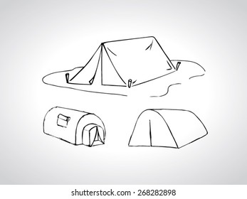 Cartoon Illustration Of Tent With A Black Outline Isolated On White