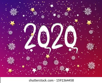 Cartoon illustration and text 2020 with rat for holiday theme . Greeting card for Merry Christmas and Happy New Year. Vector illustration.