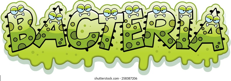 A cartoon illustration of the text Bacteria with a slimy germ theme.